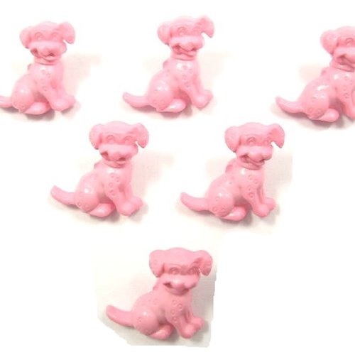 Lot 6 boutons acryliques : chien dalmatien rose 16*16mm