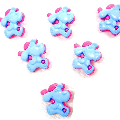 Lot 6 boutons acryliques : chien bleu/rose 19*18mm