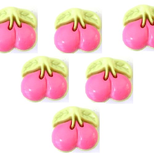Lot 6 boutons acryliques : cerise rose/verte 12mm