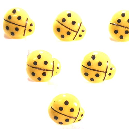 Lot 6 boutons acryliques : coccinelle jaune 16*15mm