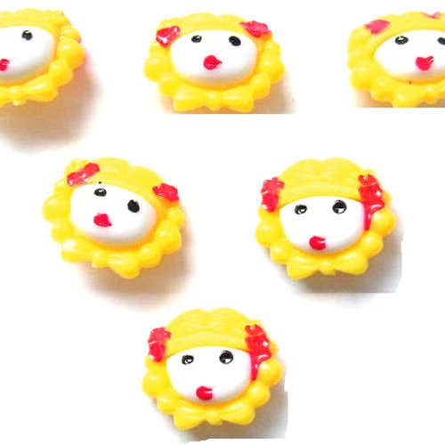 Lot 6 boutons acryliques : fille jaune 21*17mm (02)