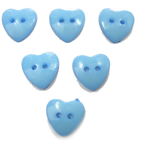 Lot 6 boutons acryliques : coeur bleu 14mm