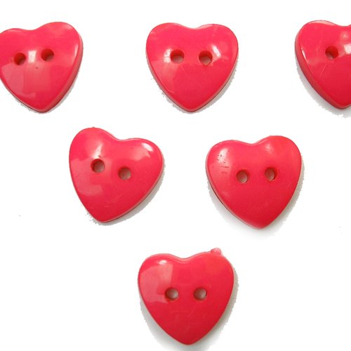 Lot 6 boutons acryliques : coeur rouge 14*14mm (01)