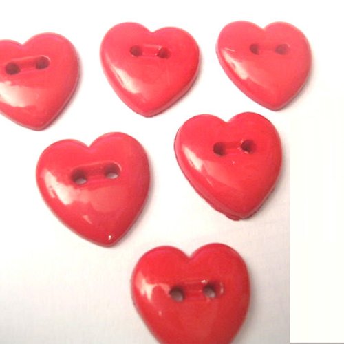 Lot 6 boutons acryliques : coeur rouge 14mm