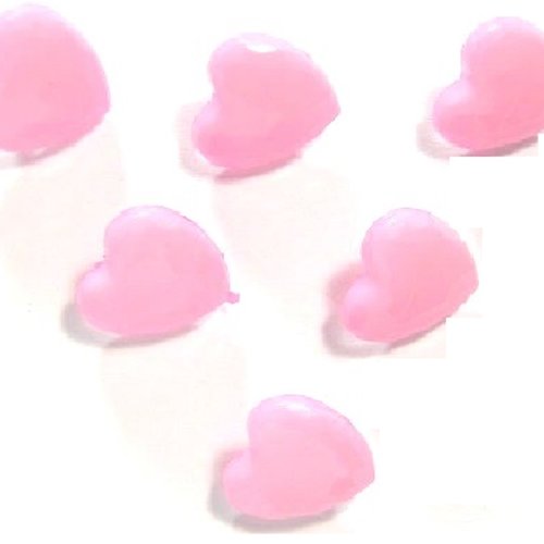 Lot 6 boutons acryliques : coeur rose clair à facettes 14*14mm