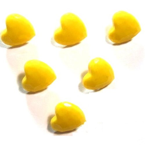 Lot 6 boutons acryliques : coeur  jaune à facettes 14*14mm