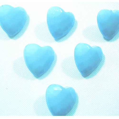 Lot 6 boutons acryliques : coeur bleu à facettes 14*14mm