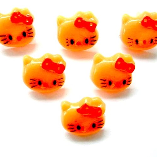 Lot 6 boutons acryliques : tête de chat orange 14*13mm