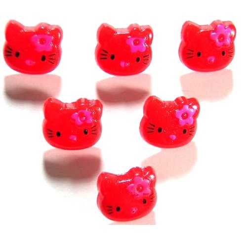 Lot 6 boutons acryliques : tête de chat rouge 13*12mm