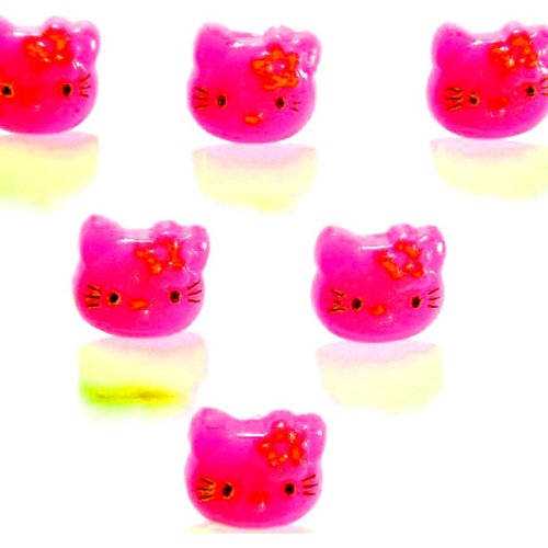 Lot 6 boutons acryliques : tête de chat rose fonçé 13*12mm