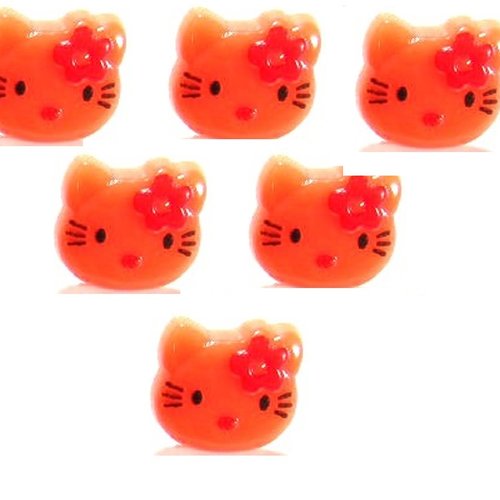 Lot 6 boutons acryliques : tête de chat orange 13*12mm
