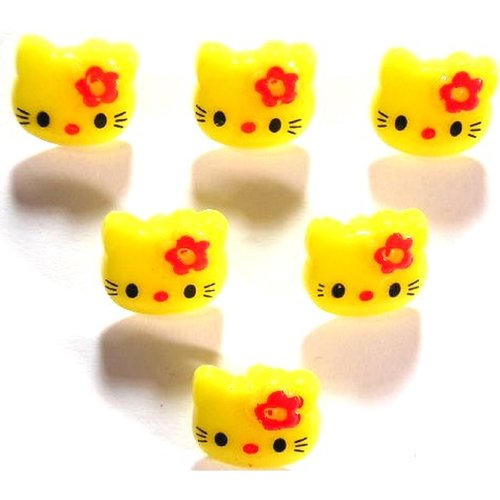 Lot 6 boutons acryliques : tête de chat jaune clair 13*12mm