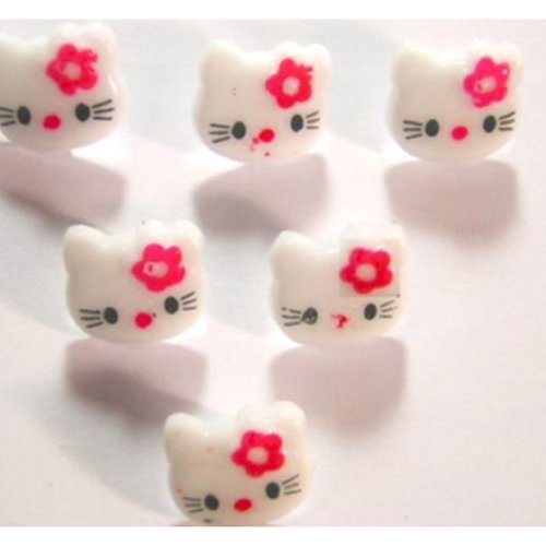 Lot 6 boutons acryliques : tête de chat blanc 13*12mm