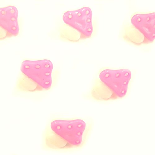 Lot 6 boutons acryliques : champignon rose/blanc 15mm