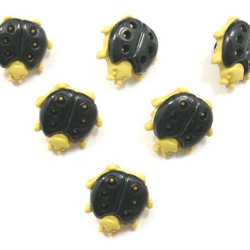 Lot 6 boutons acryliques : coccinelle noire/creme 17*16mm