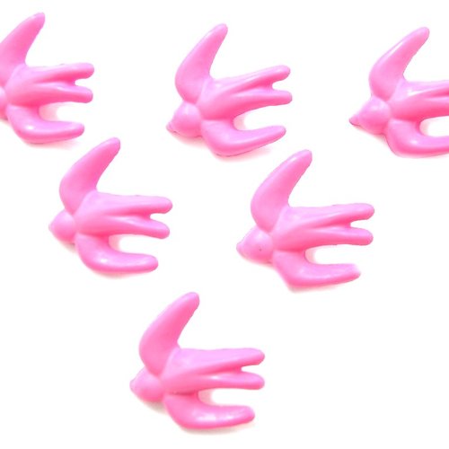 Lot 6 boutons acryliques  : hirondelle rose 18*17mm
