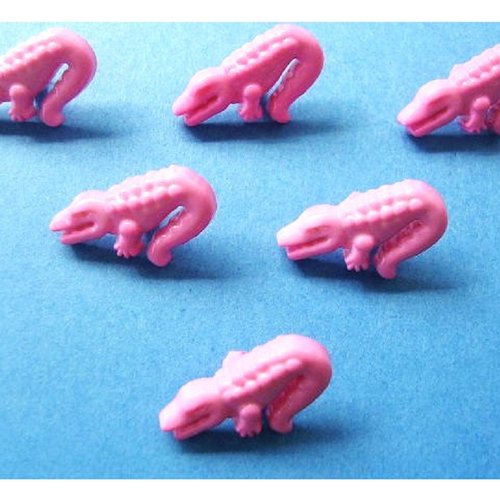 Lot 6 boutons acryliques : crocodile rose 17*9mm