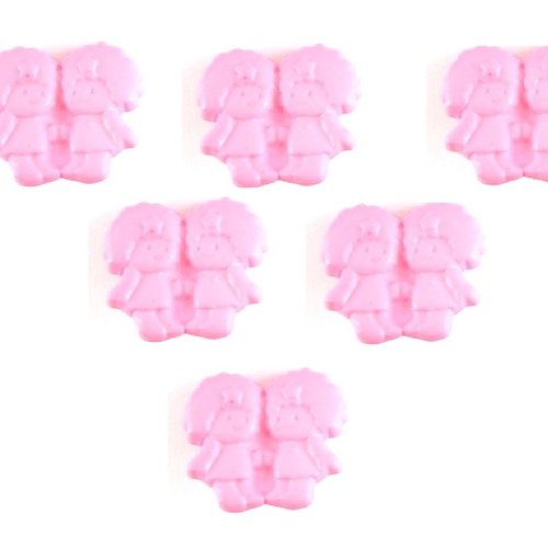 Lot 6 boutons acryliques : couple d'enfant rose 17*15mm