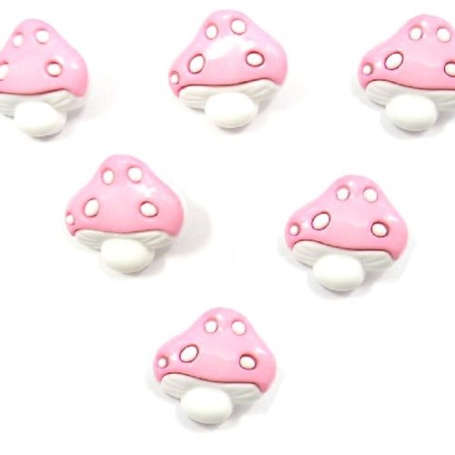 Lot 6 boutons acryliques : champignon rose/blanc 18*17mm