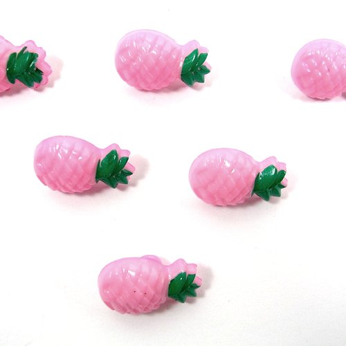 Lot 6 boutons acryliques : ananas rose clair 18*11mm