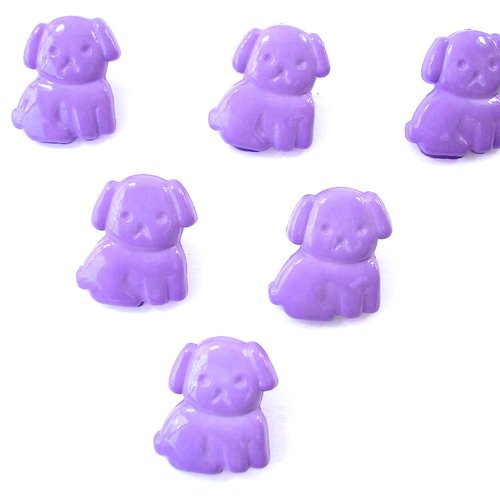 Lot 6 boutons acryliques : chien assis mauve 18*15mm