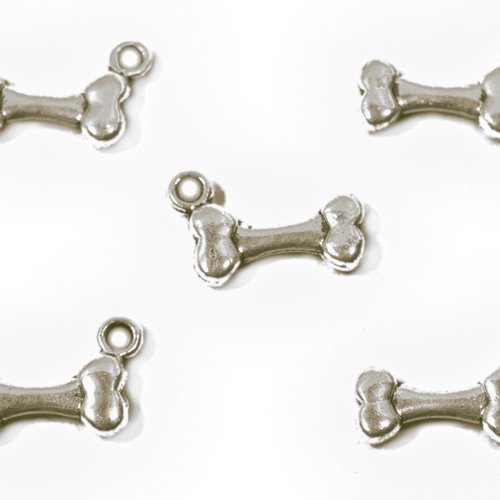 Lot 5 charms/breloques  plaqué argent : os 15*6mm (01)