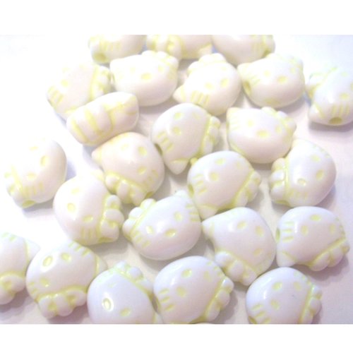 Perles acryliques : 20 chat jaune 10*8mm
