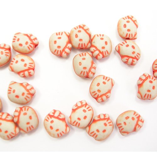 Perles acryliques : 20 chat orange 9mm