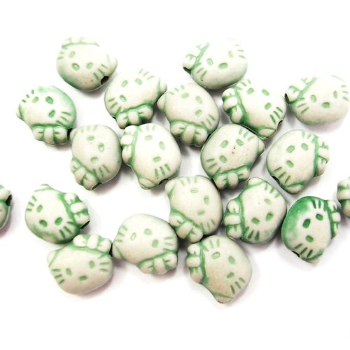 Perles acryliques : 20 chat vert 9mm