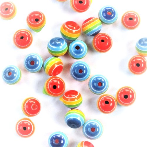 Perles acryliques : 20 rondes arc en ciel 8mm (02)