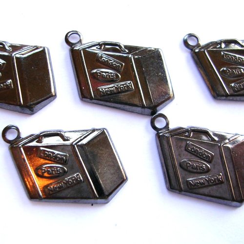Lot 5 charms metals couleur hématite : valise 13*10mm