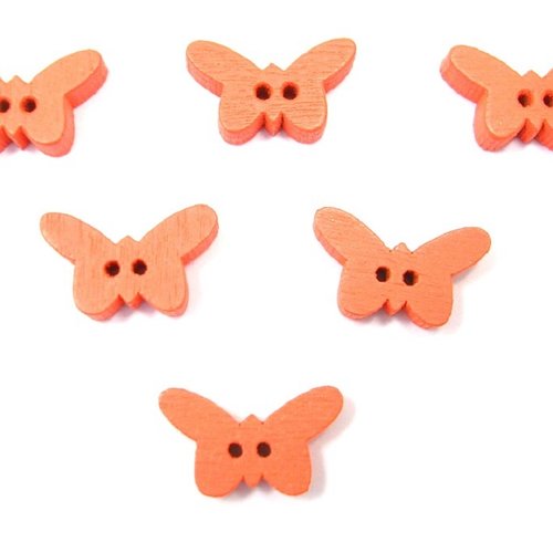 Lot 6 boutons bois : papillon orange 17*10mm