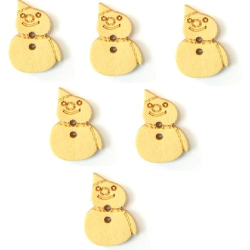 Lot 6 boutons bois : bonhomme neige 20*13mm