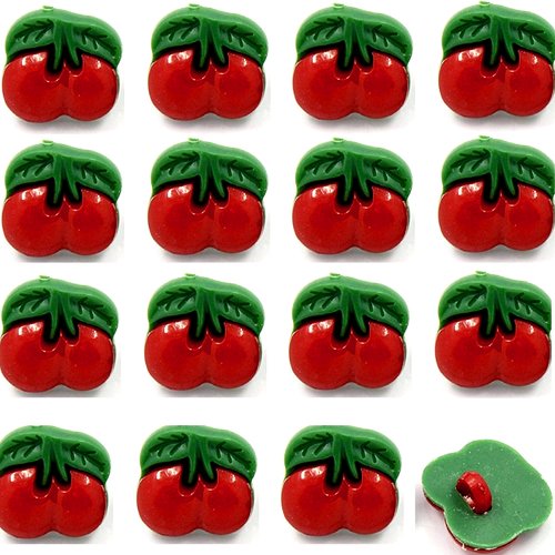 Lot 20 boutons acryliques : cerise rouge/verte 17*15mm (01)