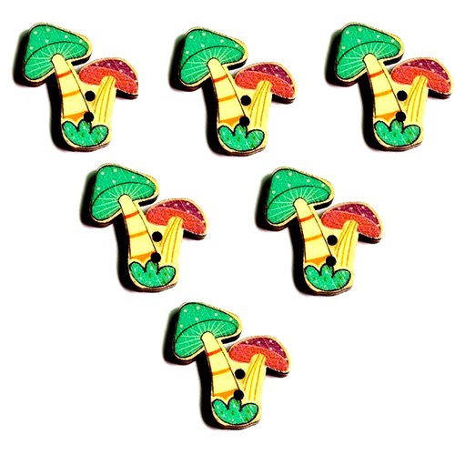Lot 6 boutons bois : champignon 30*28mm (02)