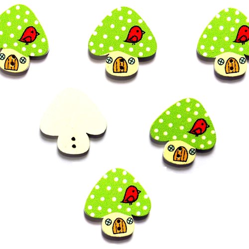 Lot 6 boutons bois : champignon 23*22mm (11)