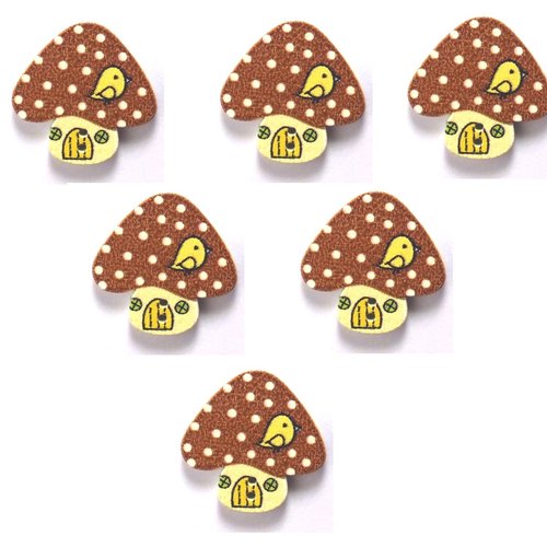 Lot 6 boutons bois : champignon 23*22mm (17)