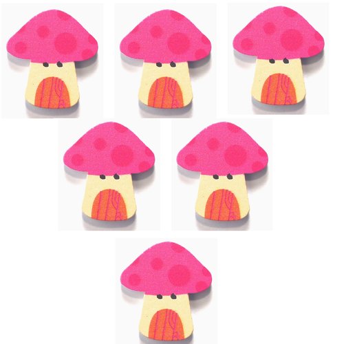 Lot 6 boutons bois : champignon 23*22mm (23)