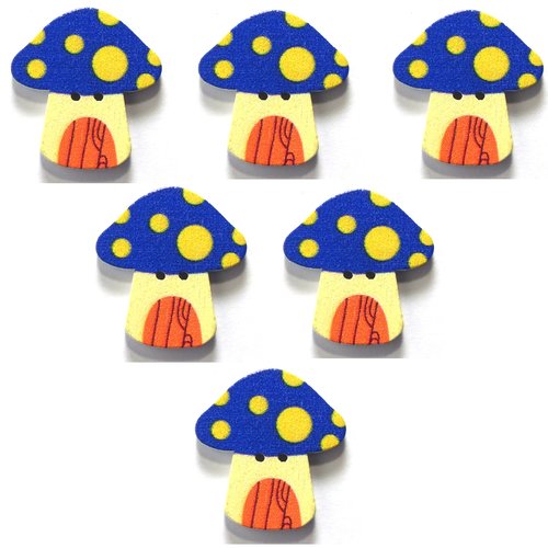 Lot 6 boutons bois : champignon 23*22mm (22)