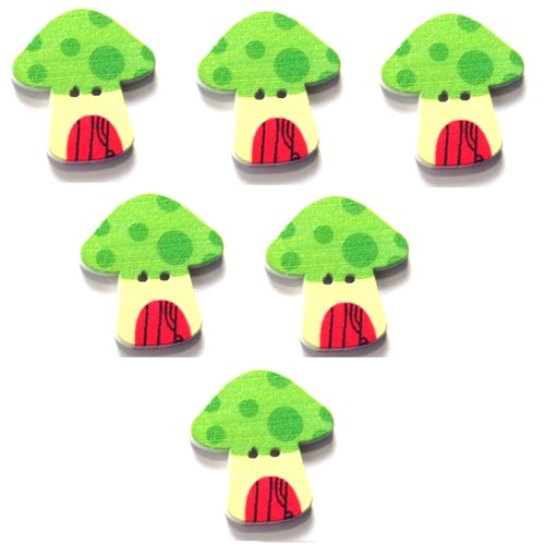 Lot 6 boutons bois : champignon 23*22mm (18)