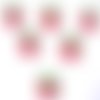 Lot 6 boutons acryliques : cerise rouge/verte  13*12mm