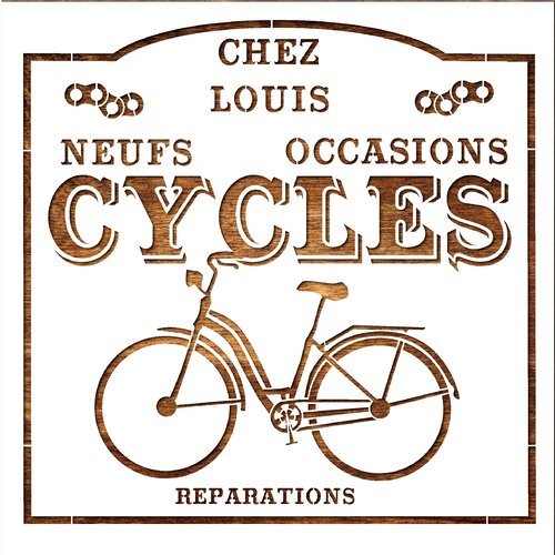 Pochoir 30 x 30 cm en plastique mylar : marchand de cycles prenom personnalisable