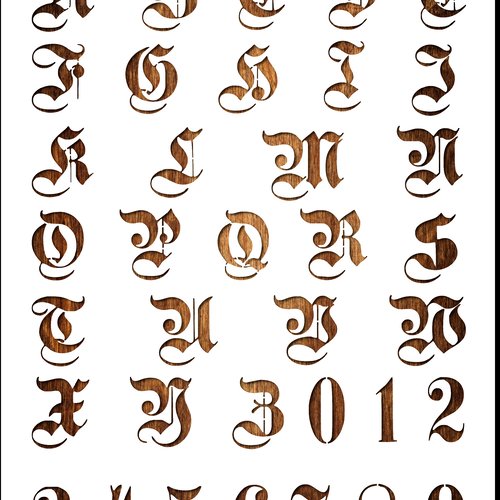 Pochoir en plastique mylar  format a4 (21*29.7cm)  alphabet germanica lettres capitales