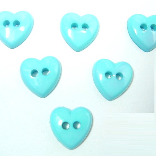 Lot 6 boutons acryliques : coeur bleu ciel 14mm