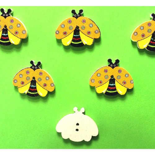 Lot 6 boutons bois : abeille orange 21*17mm