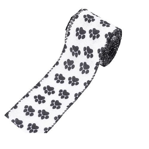 Ruban pour fleuriste : blanc motif patte de chien (01) largeur 60mm - longueur 100cm