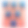 Lot 6 boutons bois : coeur bleu 15*13mm (04)