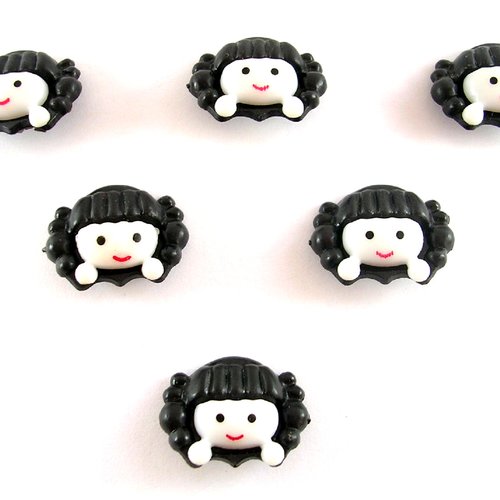 Lot 6 boutons acryliques : fille noire 22*17mm (01)