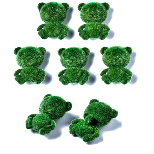 Lot 6 boutons  acrylique velours: ourson vert 29*20mm (02)