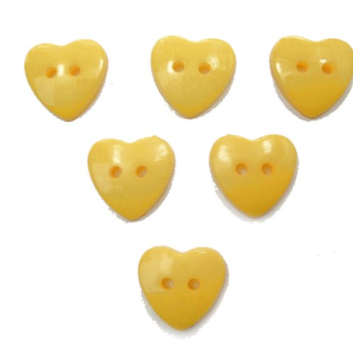 Lot 6 boutons acryliques : coeur jaune fonçé 14mm